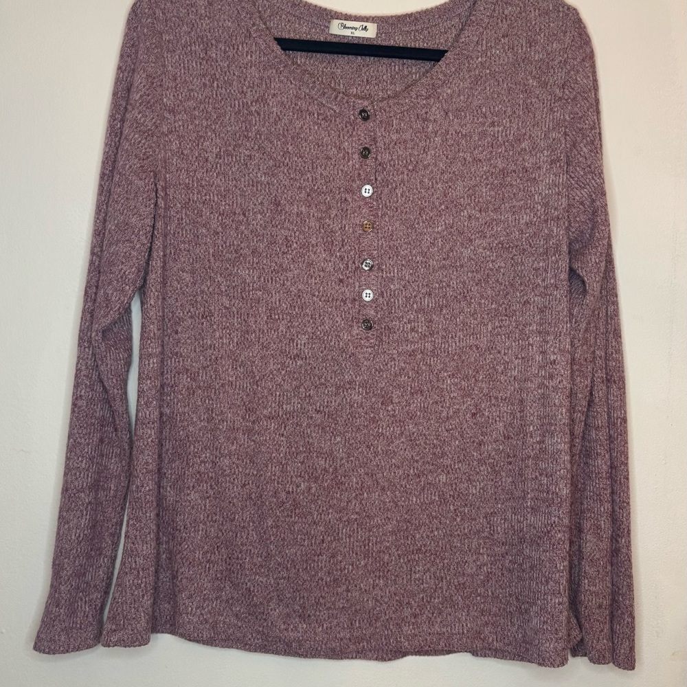 Blooming Jolly lightweight purple Long Sleeve Henley Top